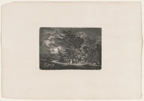 Five Travellers in the Moonlight by Carl August Lebschée; Johannes M. von Hermann, print, 1828