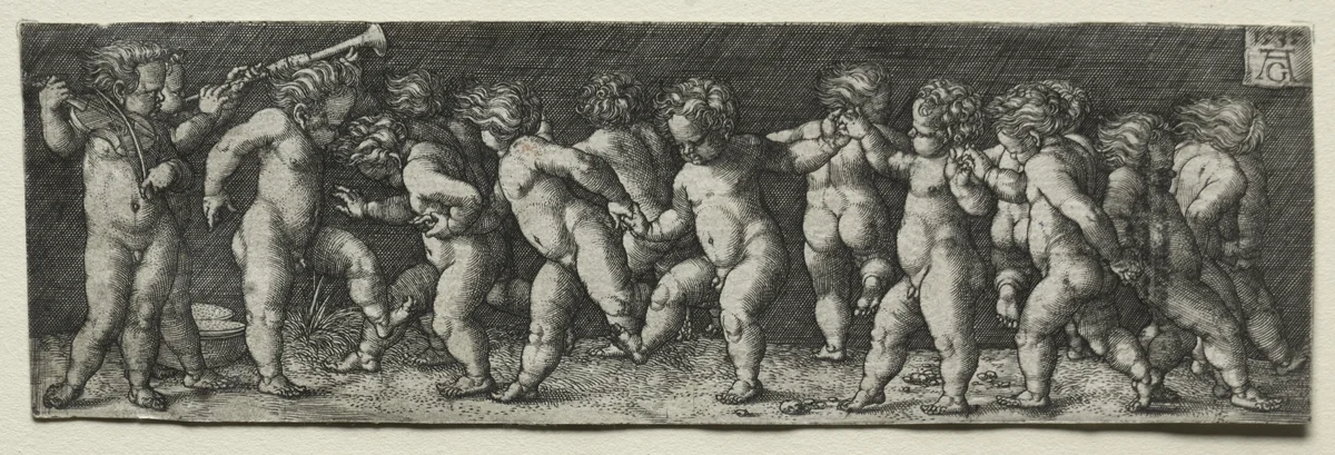Fifteen Nude Children Dancing by Heinrich Aldegrever, print, 1535