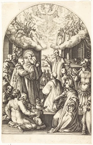 Death of Saint Benedict by Jacques Callot, print, 1608-1611