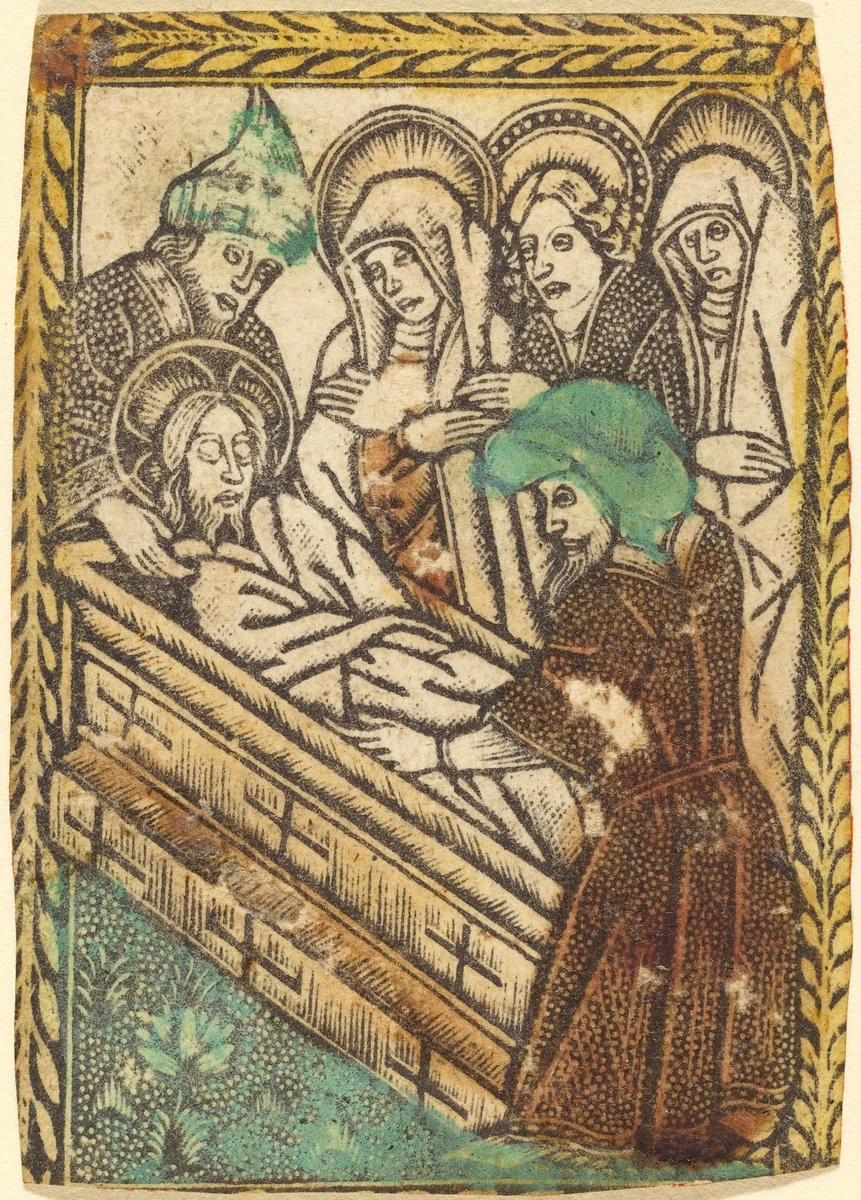 The Entombment by Master of the Borders with the Four Fathers of the Church, print, 1460-1480