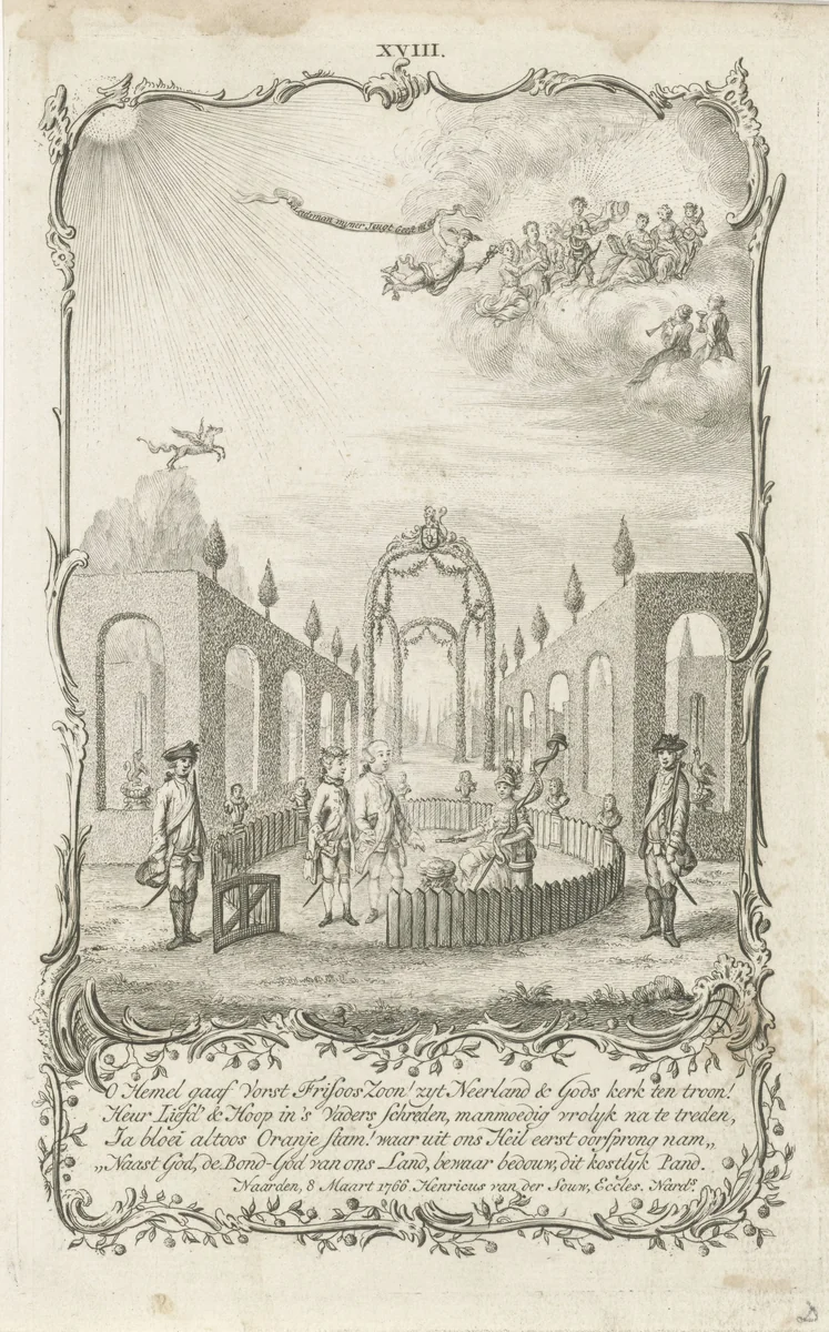 Decoratie op het huis van Henricus van der Souw te Naarden, 1766 by Noach van der Meer, print, 1776