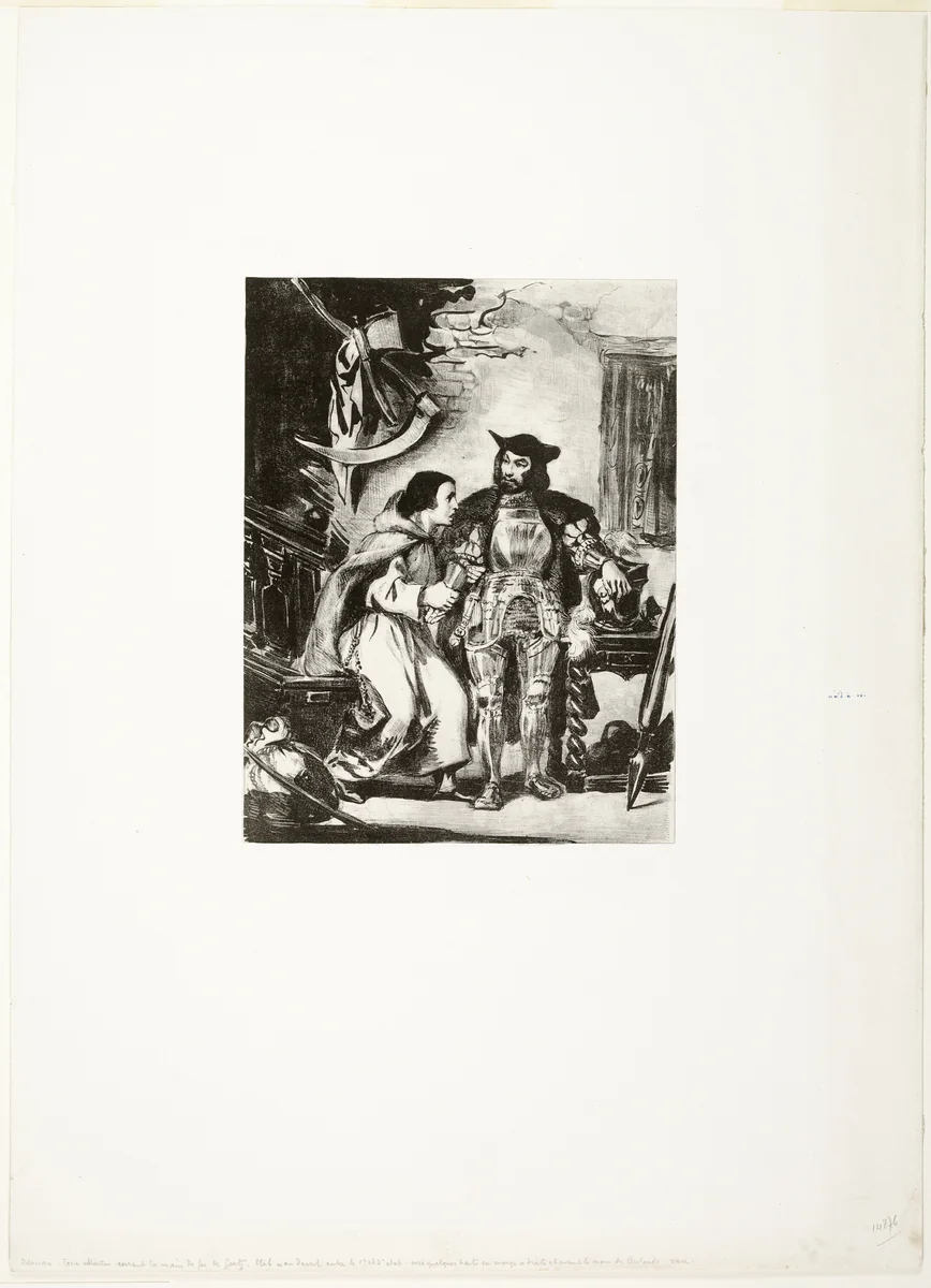 Brother Martin Clasping the Iron Hand of Goetz by Eugène Delacroix, print, 1836