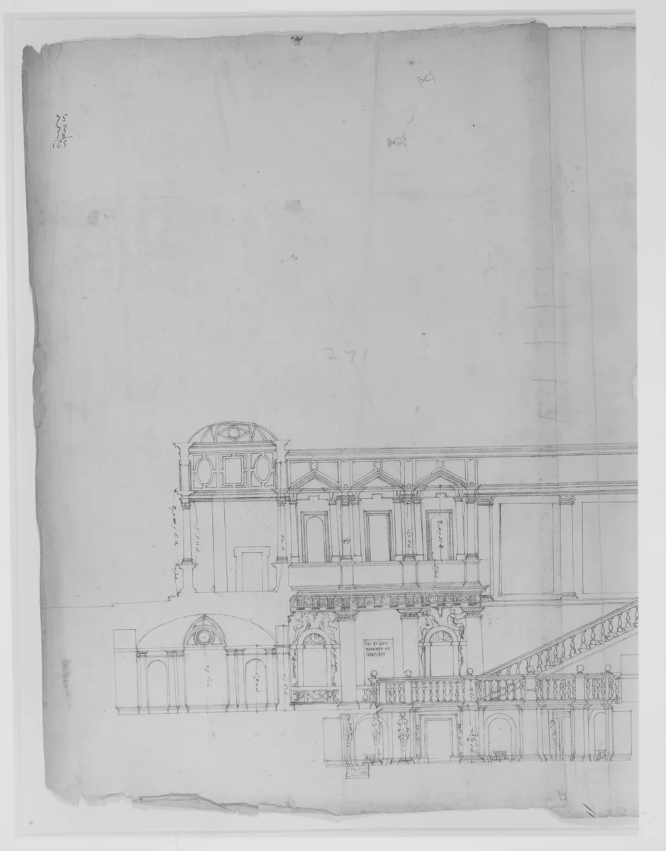 Villa Giulia, section by anonymous, drawing, 1500-1550