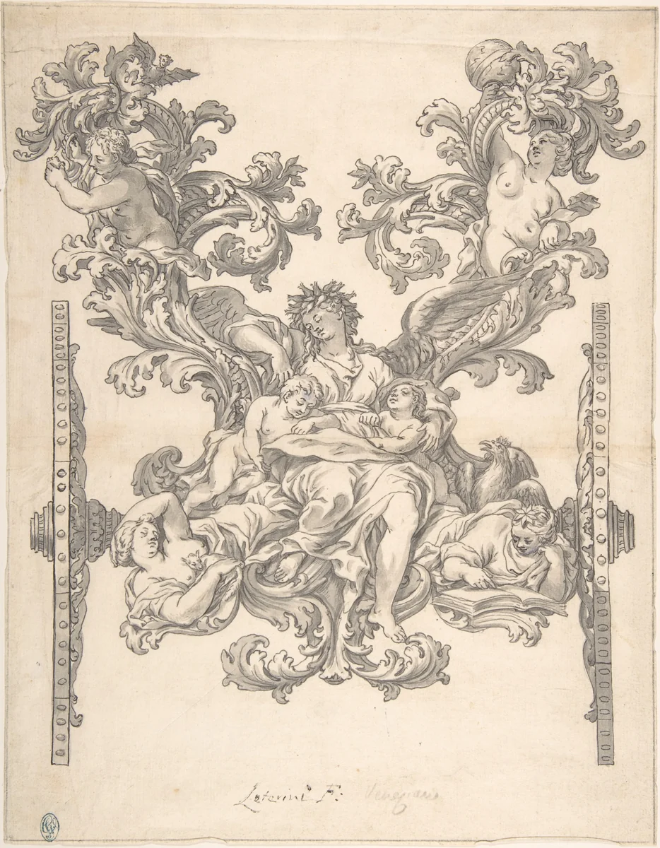 Design for Rear Decoration of a Coach by Agostino Letterini, drawing, 1655-1730