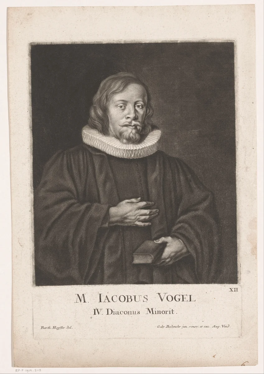 Portret van Jacob Vogel by Bartholomäus Kilian, print, 1656