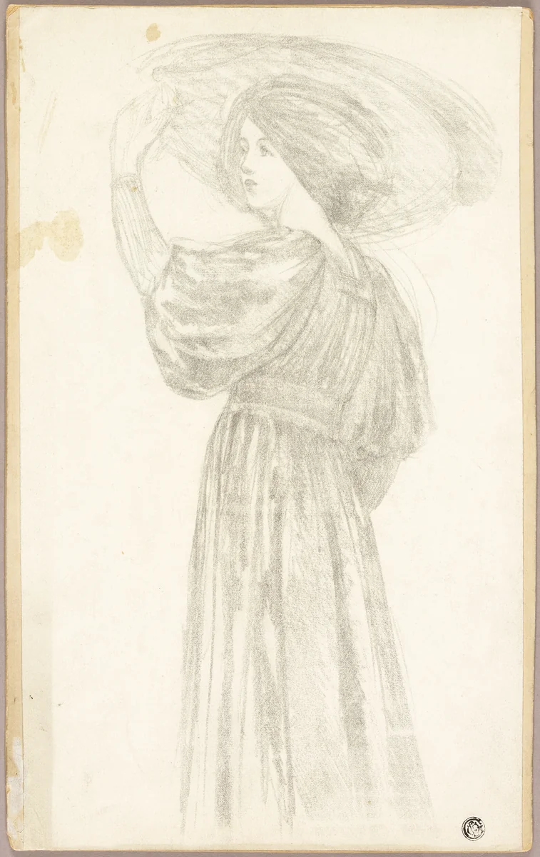 Standing Woman in Three-Quarter Profile Wearing Broad Brimmed Hat by Edward Burne-Jones, drawing, 1800-1899
