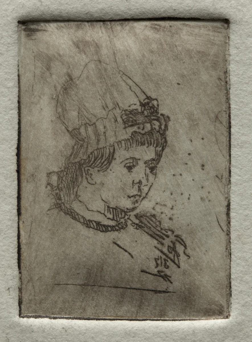 Small Head with Mob Cap by Otto H. Bacher, print, 1878