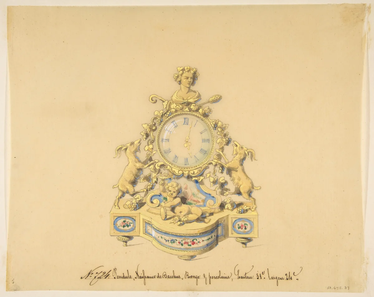 Design for a Clock: Birth of Bacchus by anonymous, drawing, 1800-1899