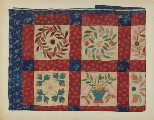 Applique Quilt by Catherine Fowler, index of american design, 1935-1942