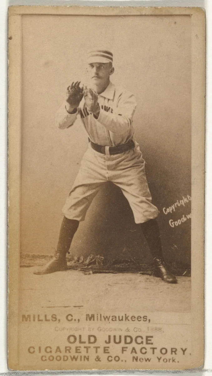 Lynn Mills, Catcher, Milwaukee, from the Old Judge series (N172) for Old Judge Cigarettes by Goodwin & Company, photograph, 1888