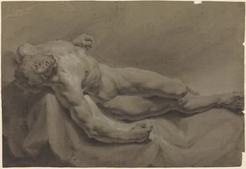 A Reclining Male Nude by Georg Raphael Donner, drawing, 1693-1741