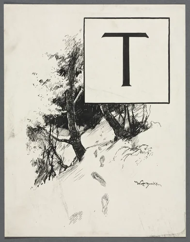 Inital T for Chapter XLIV from "Lorna Doone" by William Henry Drake, drawing, 1889