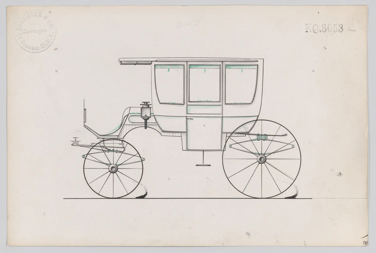 Design for 6 seat Rockaway, no. 3053a by Brewster & Co., drawing, 1874