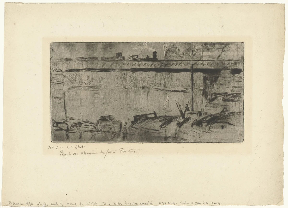 Spoorwegbrug te Pontoise by Camille Pissarro, print, 1882