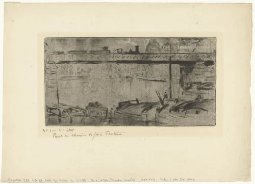Spoorwegbrug te Pontoise by Camille Pissarro, print, 1882