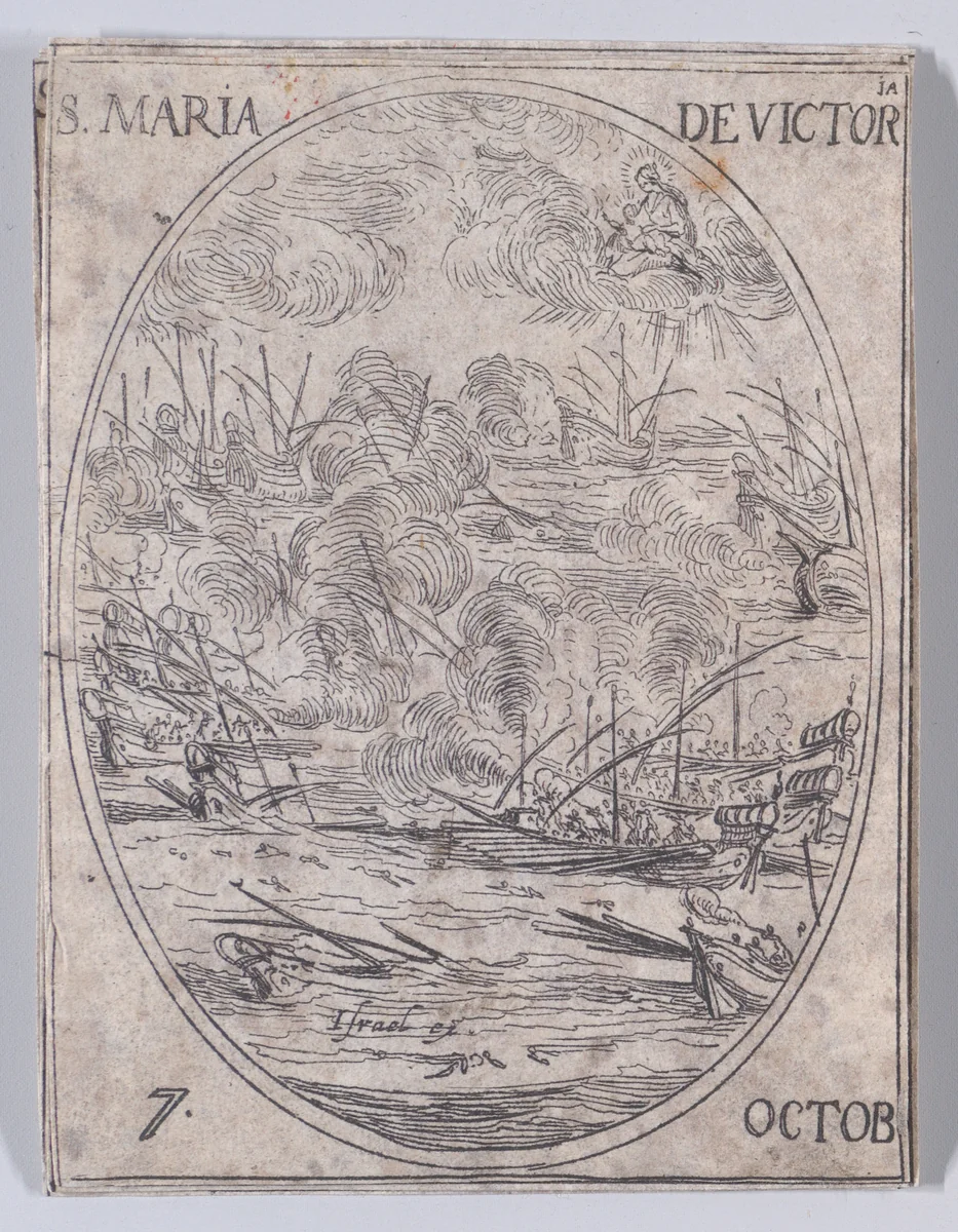 Ste. Marie des Victoires (St. Mary of Victories), October 7th, from "Les Images De Tous Les Saincts et Saintes de L'Année" (Images of All of the Saints and Religious Events of the Year) by Jacques Callot, print, 1636