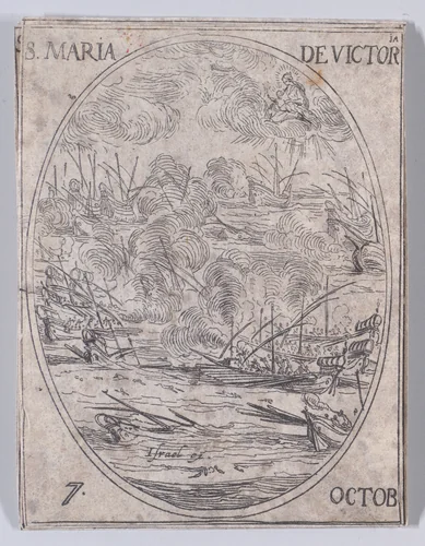 Ste. Marie des Victoires (St. Mary of Victories), October 7th, from "Les Images De Tous Les Saincts et Saintes de L'Année" (Images of All of the Saints and Religious Events of the Year) by Jacques Callot, print, 1636