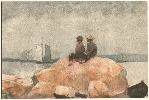 Two Boys Watching Schooners by Winslow Homer, painting, 1880