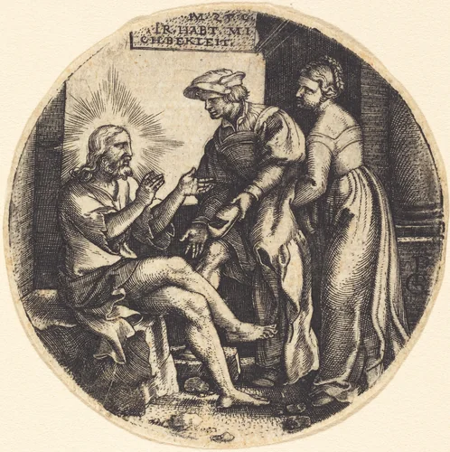 To Clothe the Naked by Georg Pencz, print, 1500-1550