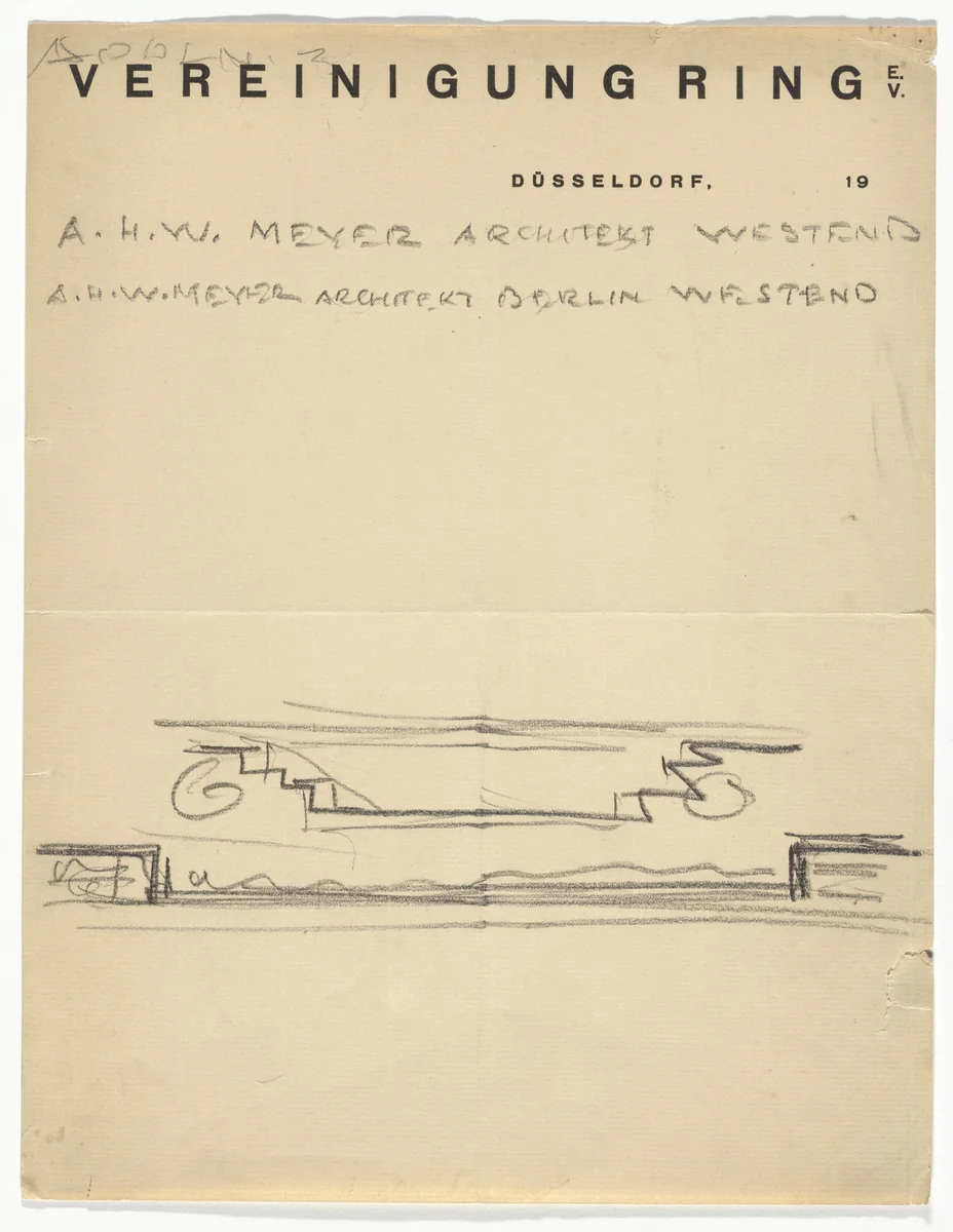 Der Ring Vereinigung letterhead (With sketch by Meyer) by Adolf Meyer, design, 1930