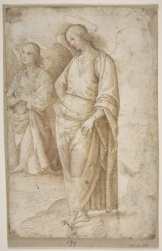 Two Figures of Angels Standing by Pietro di Cristoforo Vannucci, drawing, 1490-1505