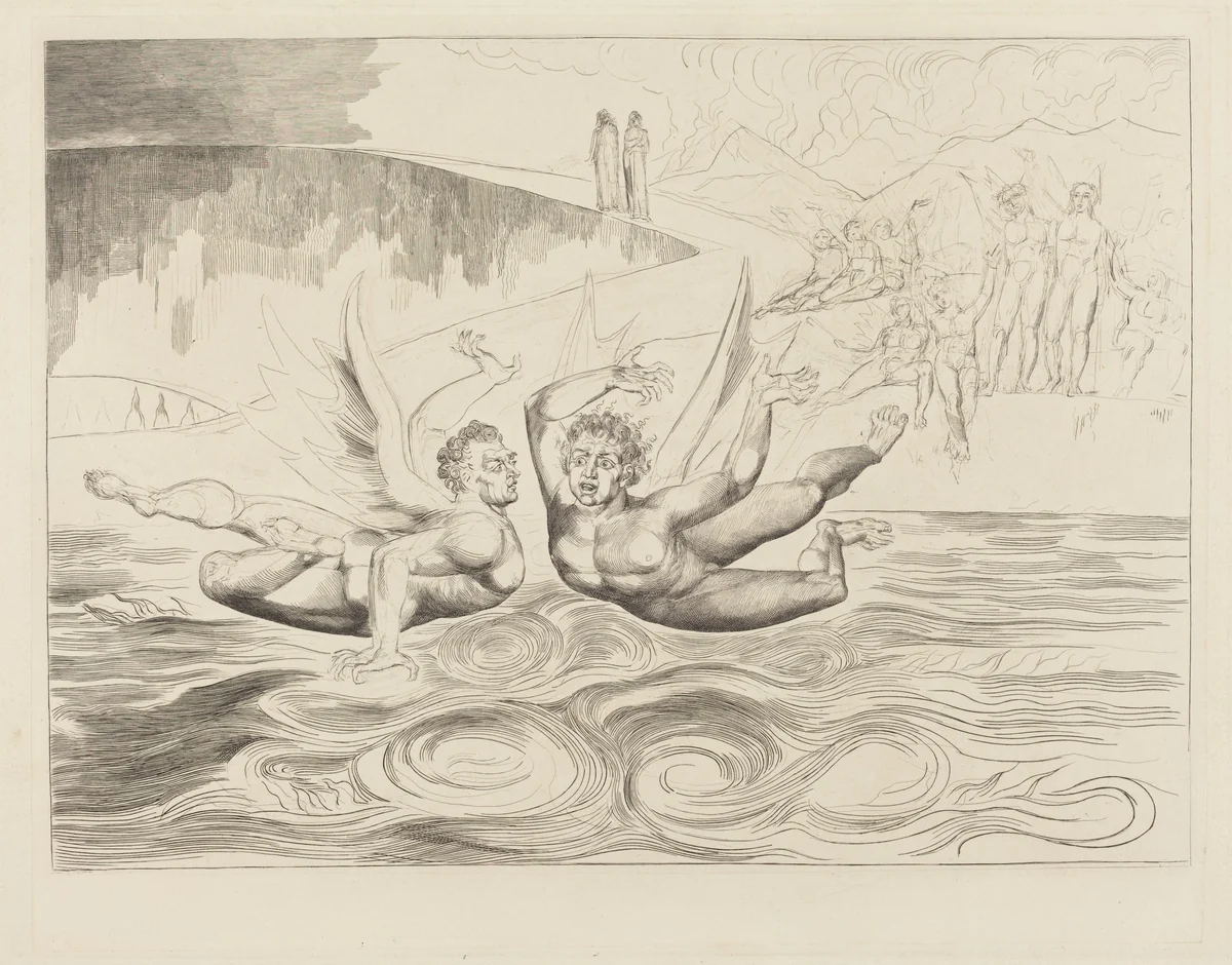 The Circle of the Corrupt Officials; the Devils Mauling Each Other by William Blake, print, 1827