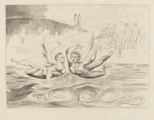 The Circle of the Corrupt Officials; the Devils Mauling Each Other by William Blake, print, 1827