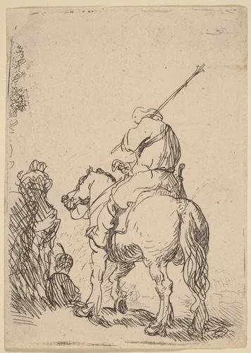 Turbaned Soldier on Horseback by Rembrandt van Rijn, print, 1632