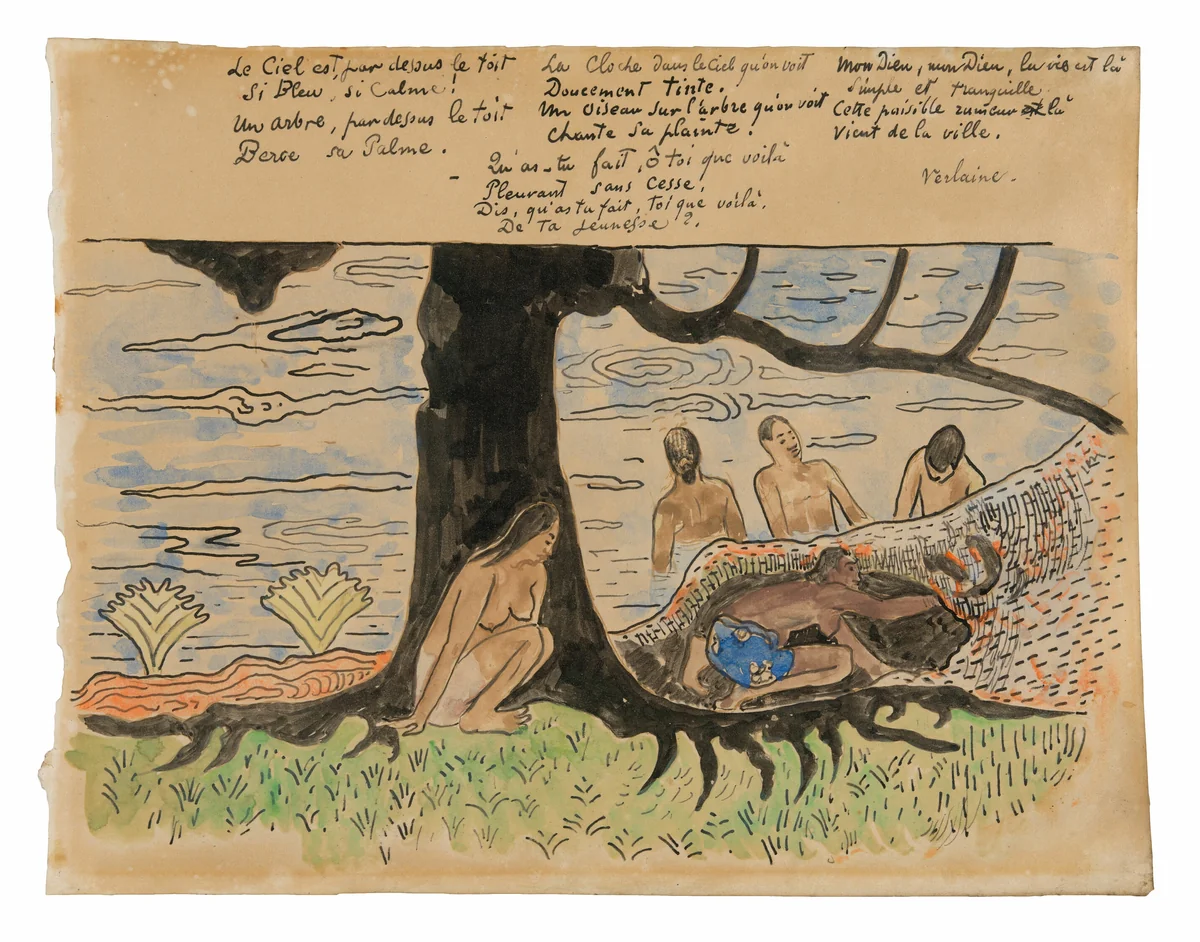 Tahitians Fishing by Paul Gauguin, drawing, 1891-1893