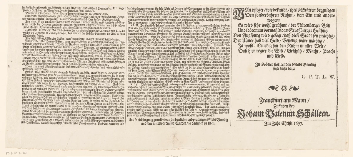 Onderschrift van de Festa della Sensa (vijfde gedeelte) by Jost Amman, other, 1697