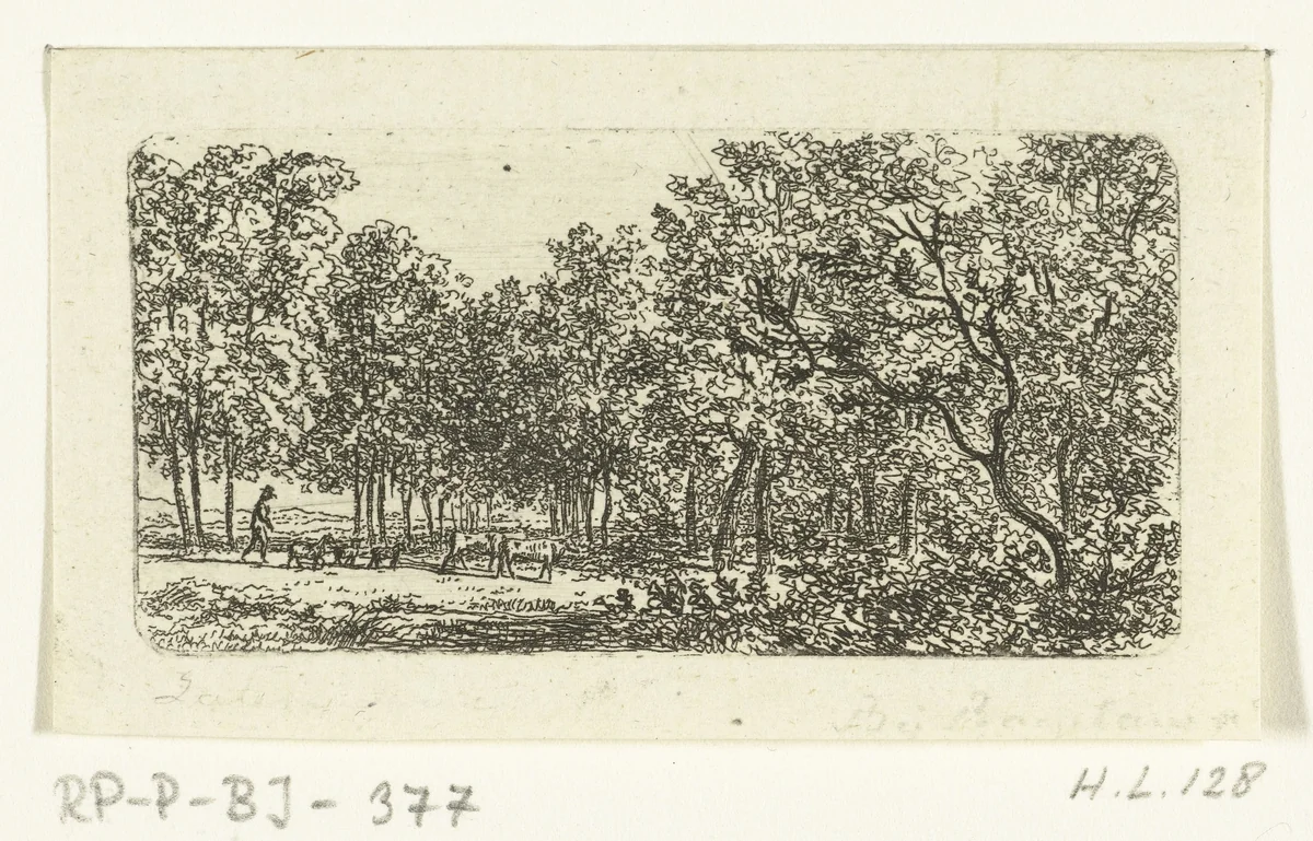 Bosgezicht met herder en vee by Ernst Willem Jan Bagelaar, print, 1798-1837