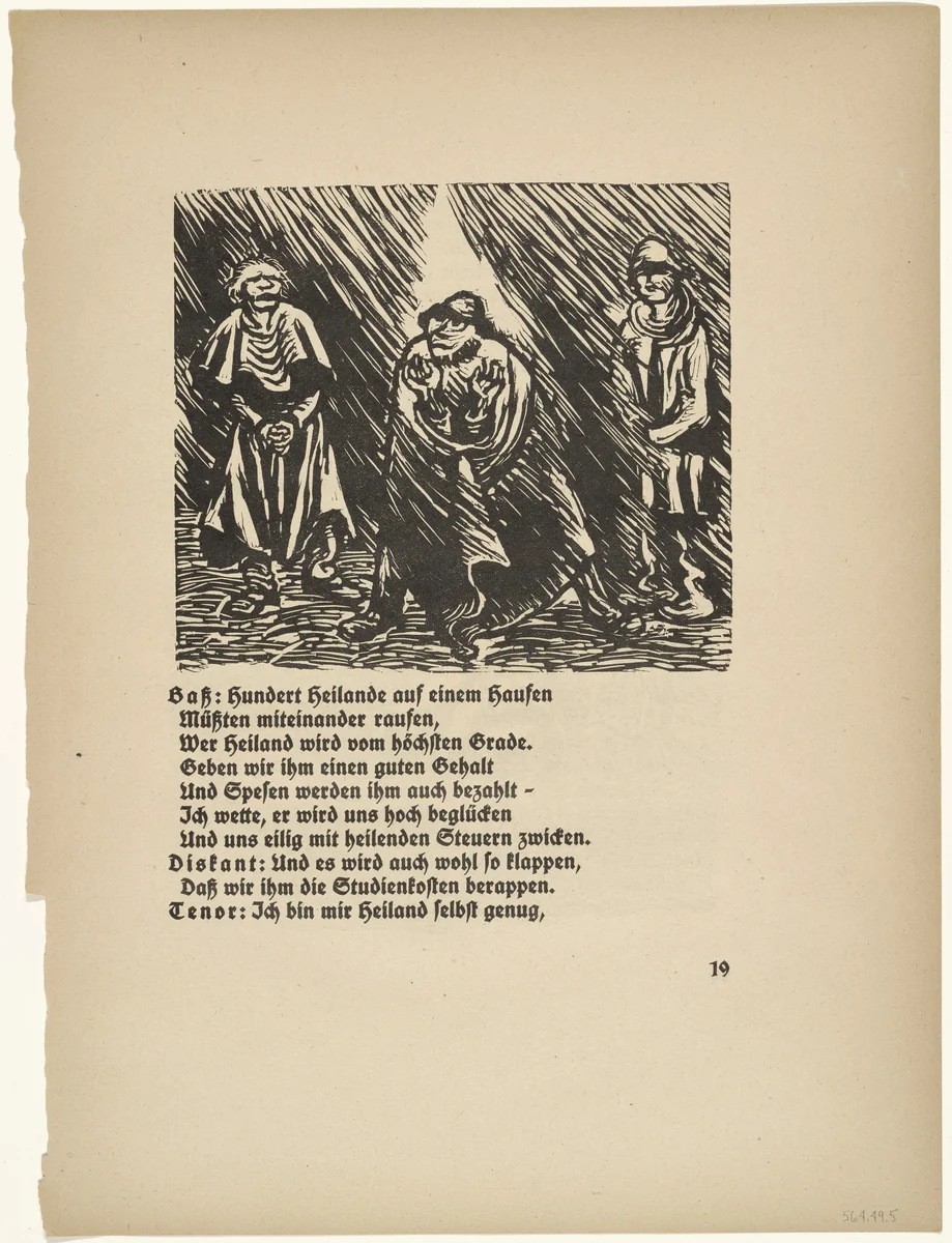 Group of Three Figures: Bass, Soprano, Tenor (Gruppe aus drei Figuren: Baß, Diskant, Tenor) (in-text plate, page 19) from Der Findling (The Foundling) by Ernst Barlach, illustrated book, 1922