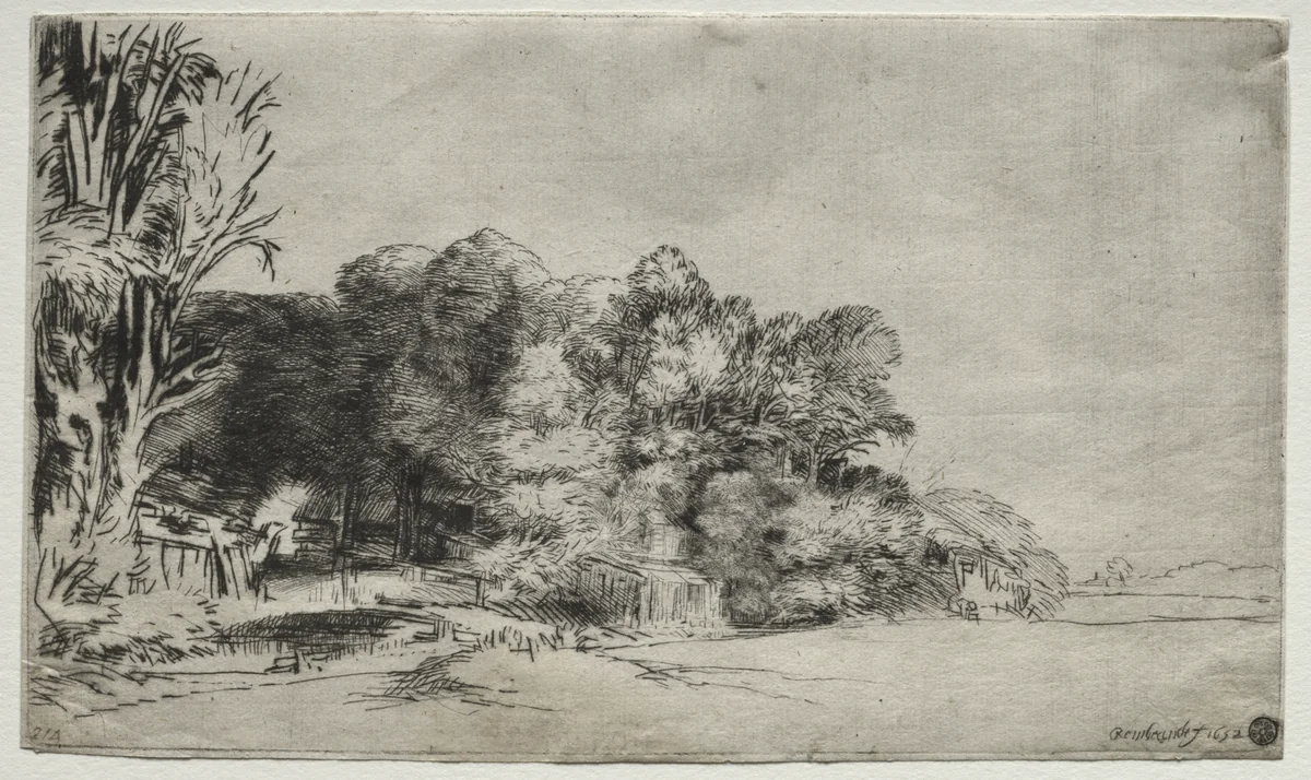 Clump of Trees with a Vista by Rembrandt van Rijn, print, 1652