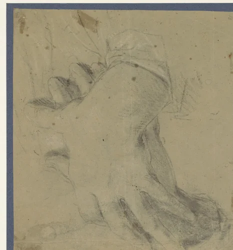 Twee over elkaar gelegde mannenhanden by anonymous, drawing, 1650-1670