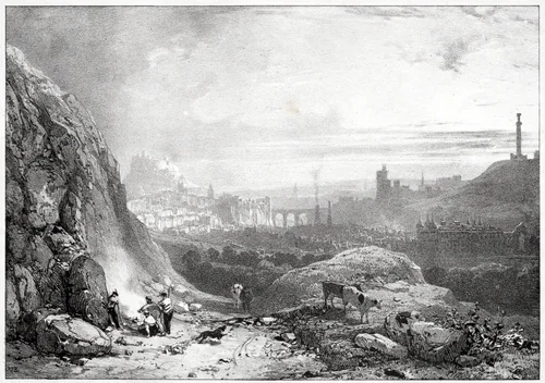 Edinburgh from St. Anthony Chapel by Richard Parkes Bonington, print, 1826