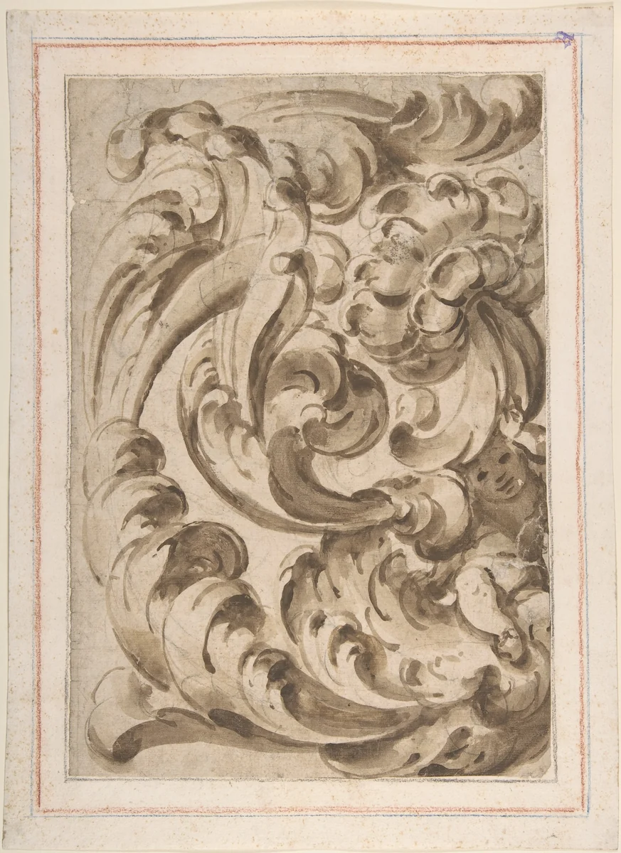 Overall Pattern of Acanthus Scrolls with a Putto by anonymous, drawing, 1600-1699