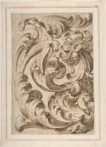 Overall Pattern of Acanthus Scrolls with a Putto by anonymous, drawing, 1600-1699