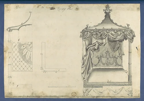 Canopy Bed, in Chippendale Drawings, Vol. I by Thomas Chippendale, drawing, 1753