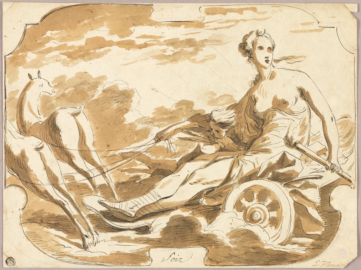 Diana in Her Chariot by Joseph Francois Parrocel, drawing, 1724-1781