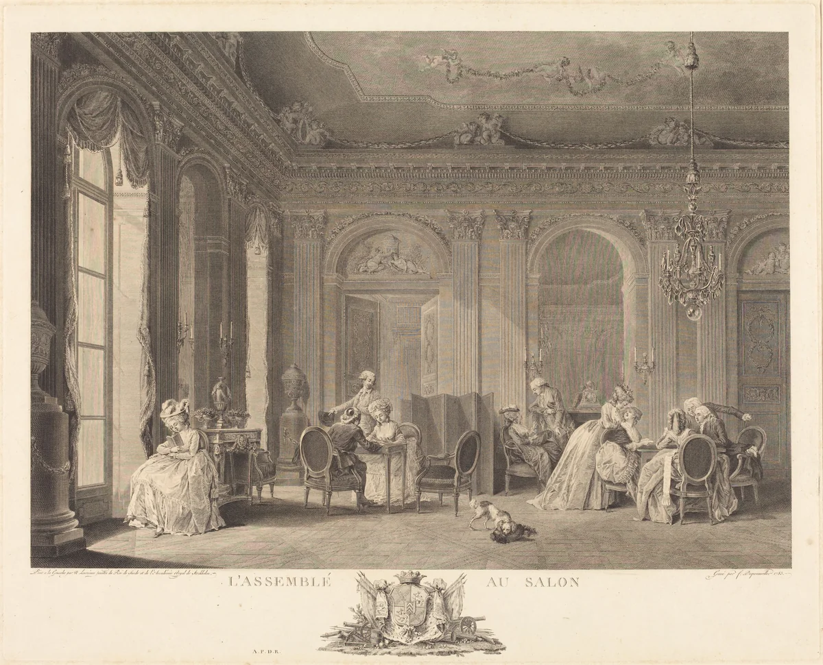 L'assemblee au salon by Francois-Nicolas-Barthelemy Dequevauviller
Nicolas Lavreince, print, 1783