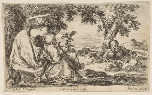 Rest on the Flight into Egypt by Stefano della Bella, print, 1641