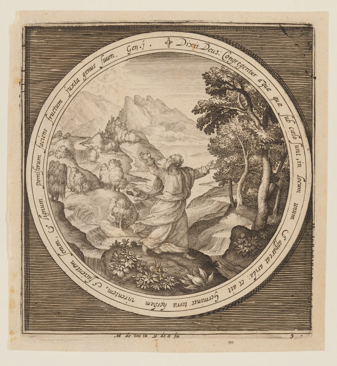 Third Day: The Creation of Land and Vegetation, from The Creation to the Expulsion from Paradise by Nicolaes de Bruyn, print, 1605-1615