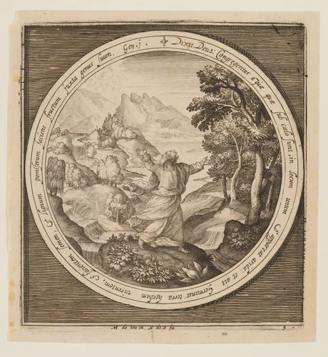 Third Day: The Creation of Land and Vegetation, from The Creation to the Expulsion from Paradise by Nicolaes de Bruyn, print, 1605-1615