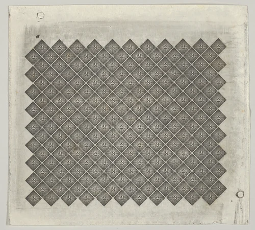 Banknote motif: panel of lathe work ornament composed of tiny 2s each set in a diamond surrounded by a star by Cyrus Durand, print, 1819-1847