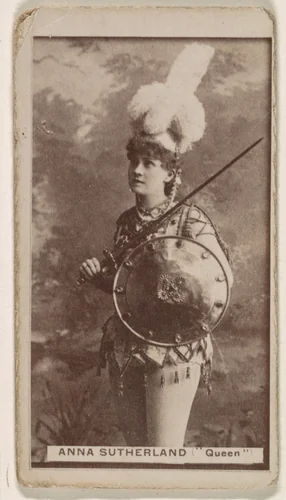 Miss Anna Sutherland as "Queen," from the Actresses series (N245) issued by Kinney Brothers to promote Sweet Caporal Cigarettes by Kinney Brothers Tobacco Company, photograph, 1890