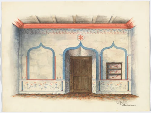 Restoration Drawing: Wall Painting by Geoffrey Holt Harry Mann Waddell, index of american design, 1939