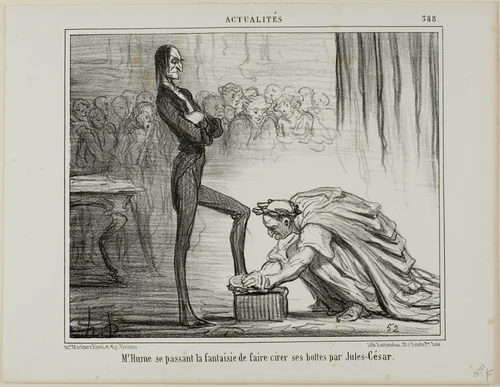 Mr. Hume fantasizing about Julius Caesar polishing his boots, plate 388 from Actualités by Honoré-Victorin Daumier, print, 1857