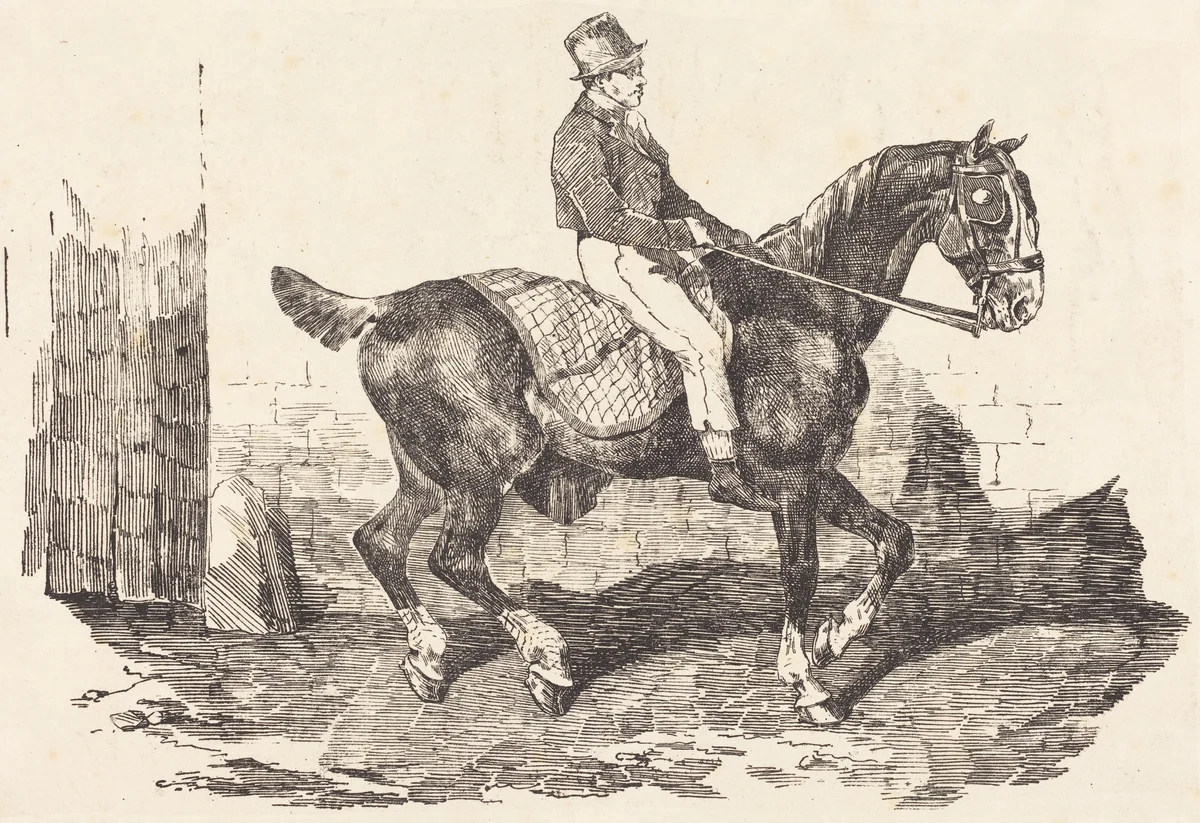 Groom Mounted on a Carriage-Horse (Cheval de carrosse monte par un palfrenier) by Théodore Gericault, print, 1820