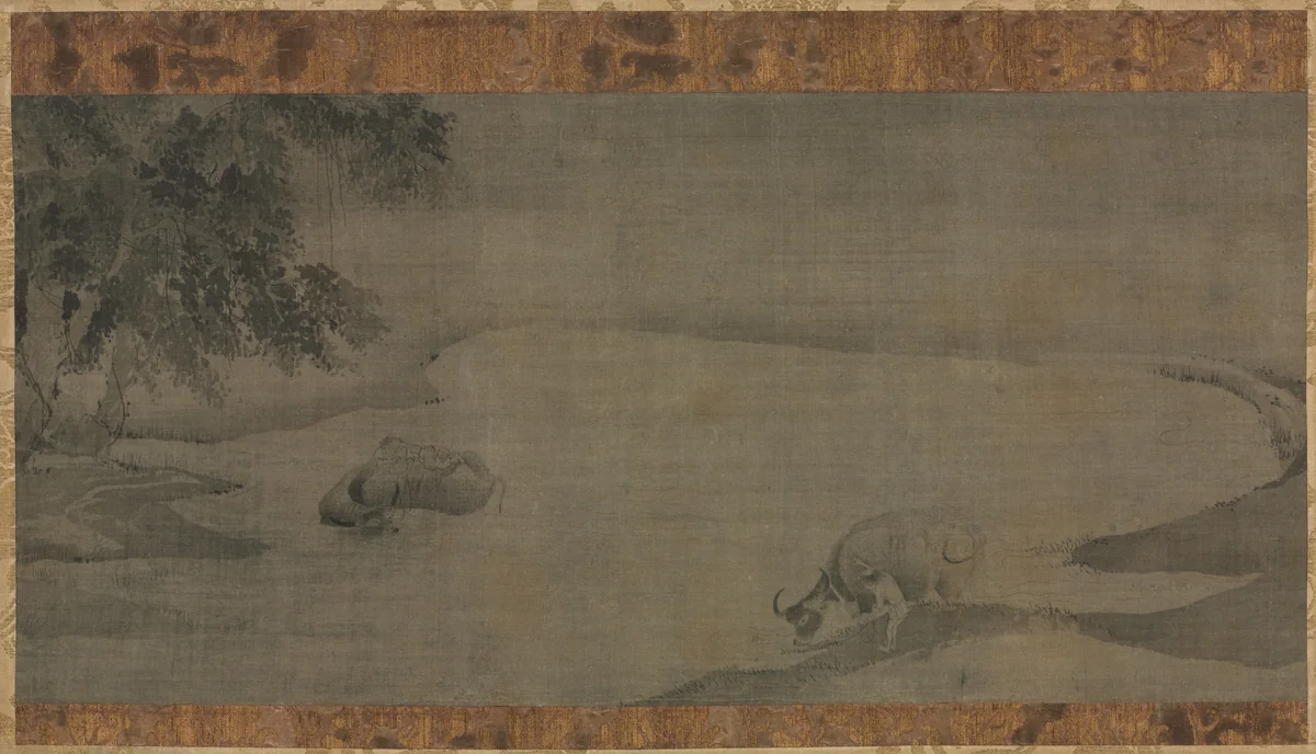 Water Buffalo and Herdboys by Unknown, painting, 1275-1325