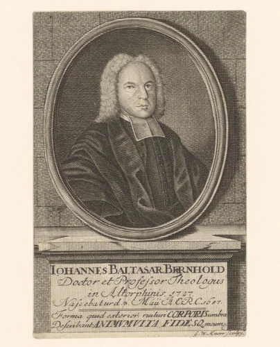 Portret van Johann Balthasar Bernhold by Georg Wolfgang Knorr, print, 1727-1761